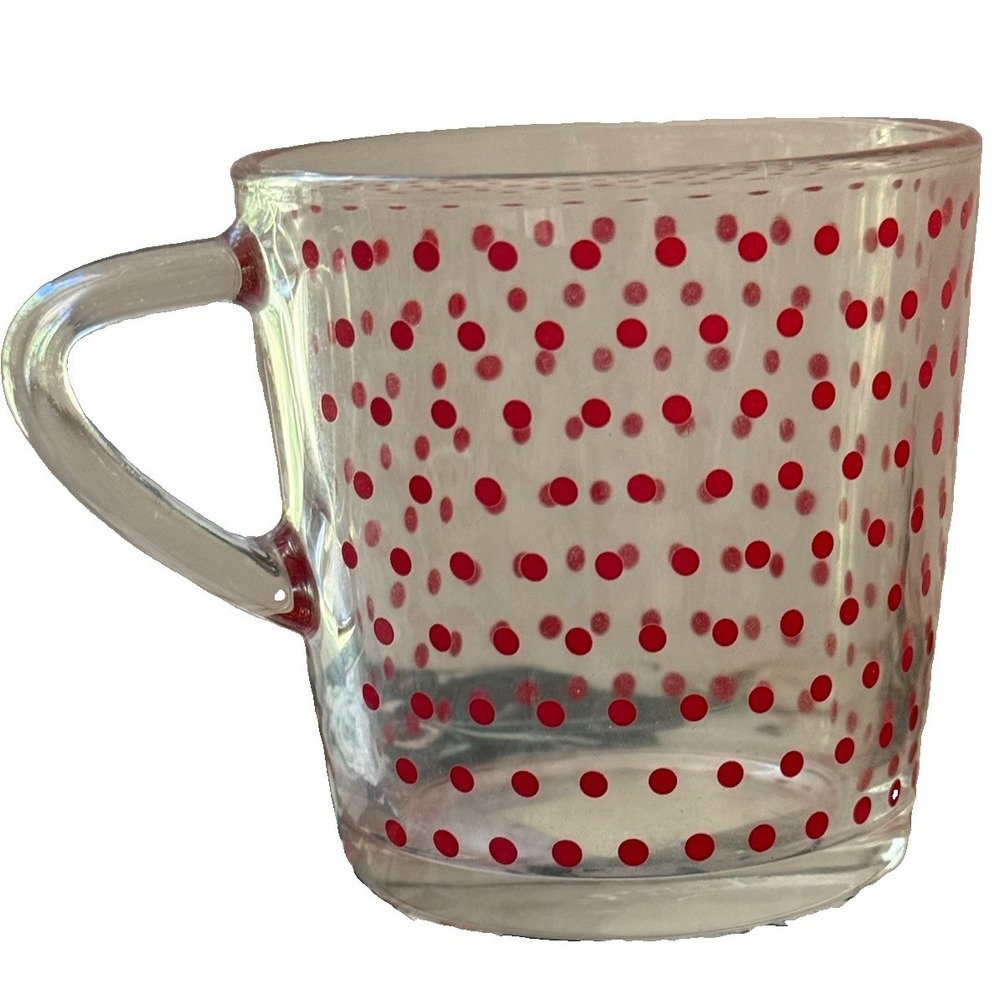 IKEA Red Polka Dot Glass Coffee Mugs 18314 Made in France Vintage Set of 4 NOS